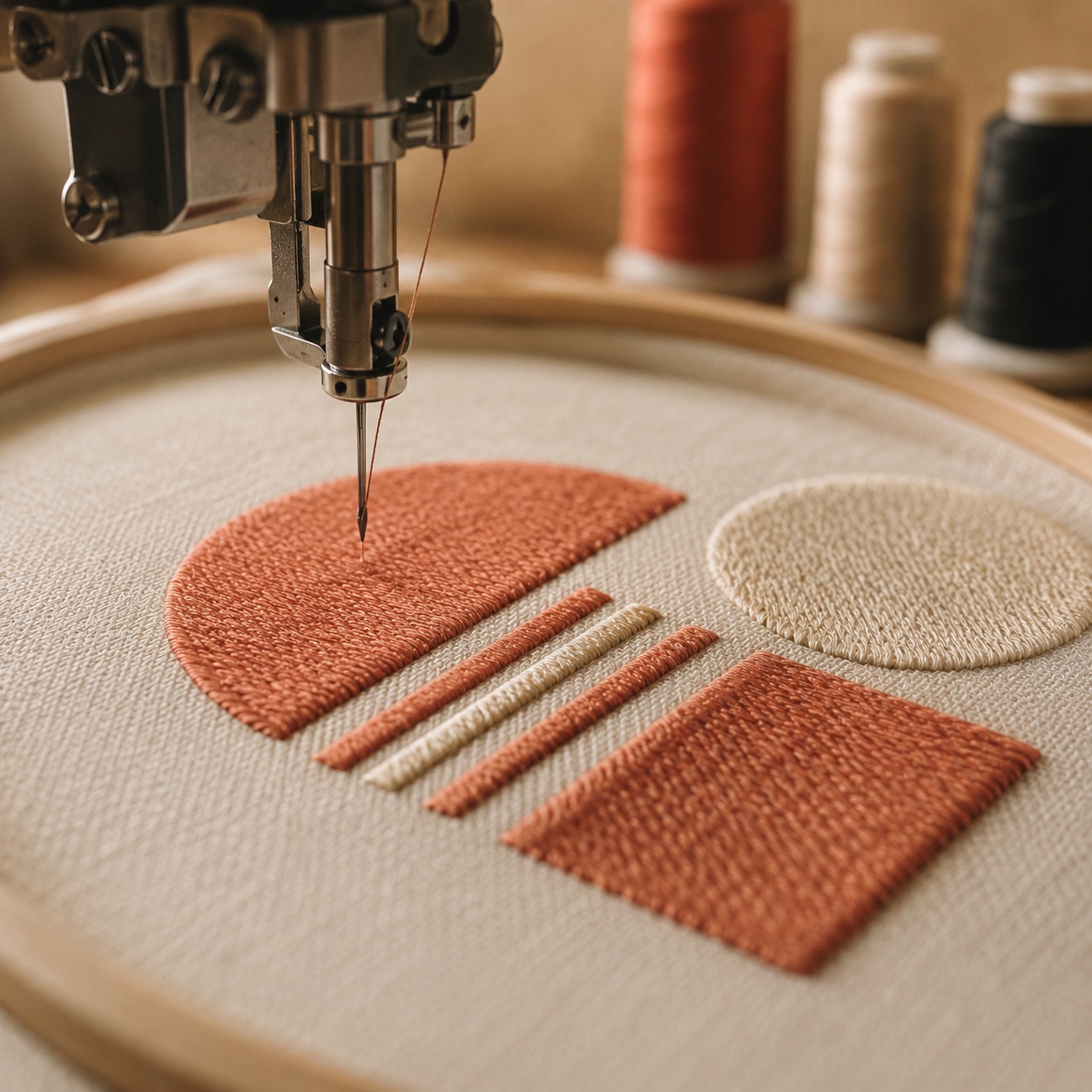 Broderie d'un motif personnalisé en cours, almae CREATION